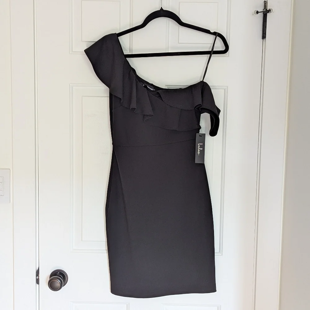Lulu's Black One-Shoulder Ruffled Mini Dress - Picture 4 of 7